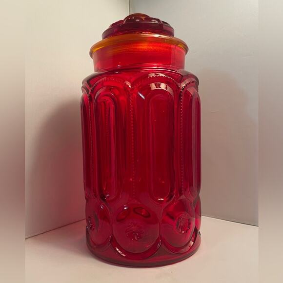 Vintage Moon &‎ Stars Amberina Extra Large Red Canister with Lid - Picture 5 of 13